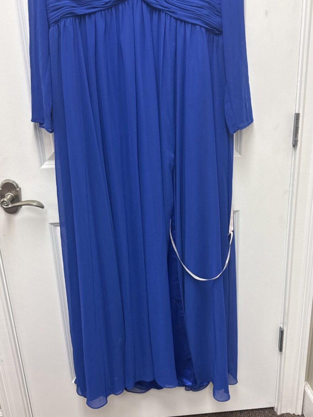 Mac Duggal Size 16 Blue 55680 V-Neck Front Twist Long Sleeve Maxi Gown Dress - Picture 6 of 9